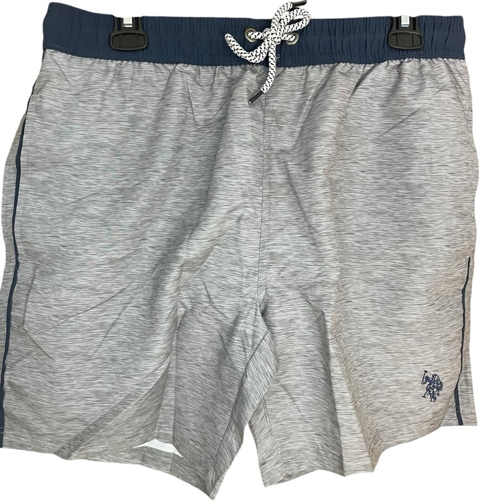 U.S. Polo Assn. USPA Contrast Waistband Swim Trunks Shorts Gray